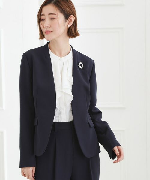 grove / グローブ ノーカラージャケット | 【マシンウォッシュ/防シワ】Wクロスノーカラージャケット(ネイビー(094))