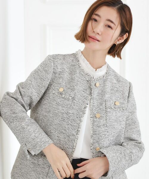 grove / グローブ ノーカラージャケット | ミドルツイードジャケット(ブラック(419))