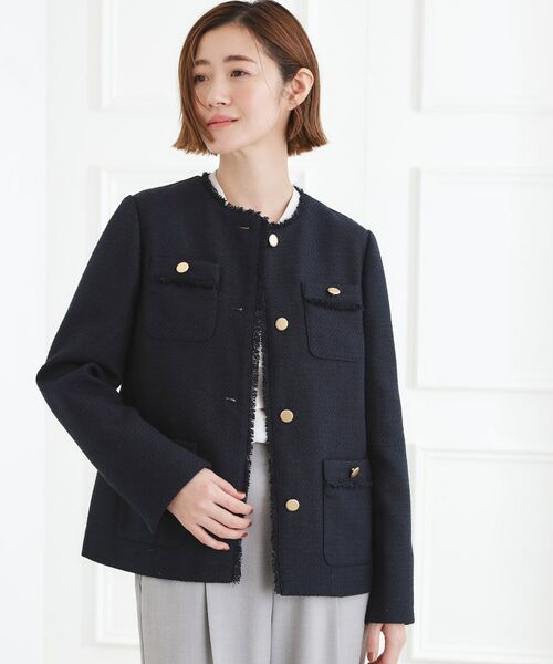 grove / グローブ ノーカラージャケット | ミドルツイードジャケット(ネイビー(094))