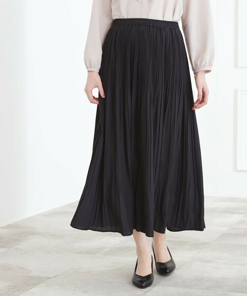 grove / グローブ ロング・マキシ丈スカート | 【選べる着丈】ヴィンテージサテンプリーツスカート(ネイビー(094))