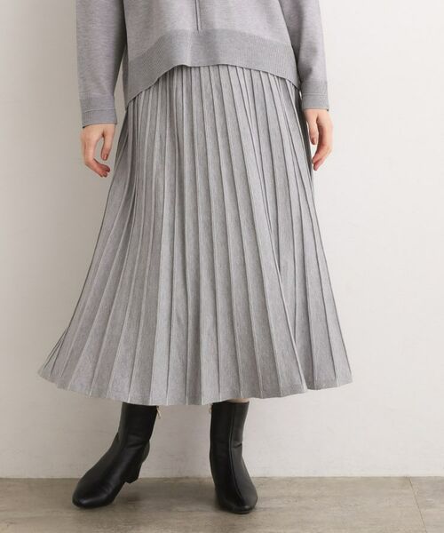 grove / グローブ ロング・マキシ丈スカート | 【SETUP可能】冬から春まで軽やかに ラメラインニットプリーツスカート(ライトグレー(013))