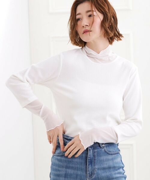 grove / グローブ カットソー | シアー切替ハイネックプルオーバー(オフホワイト(003))