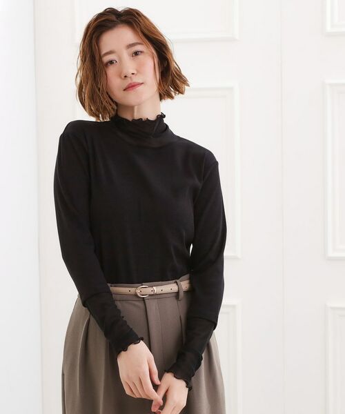 grove / グローブ カットソー | シアー切替ハイネックプルオーバー(ブラック(019))