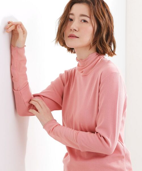 grove / グローブ カットソー | シアー切替ハイネックプルオーバー(ピンク(071))