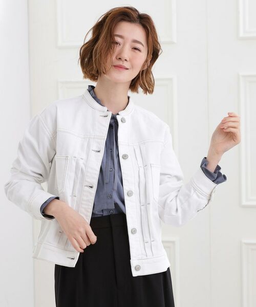 grove / グローブ Gジャン・デニムジャケット | ライトオンスストレッチデニムジャケット(オフホワイト(003))