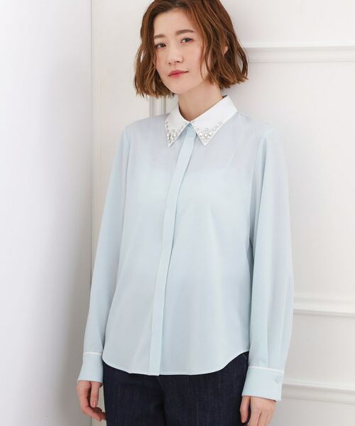grove / グローブ シャツ・ブラウス | ビジューカラー とろみシャツ(ブルー(091))