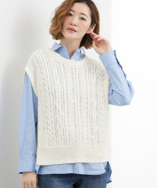 grove / グローブ ニット・セーター | リリヤーンケーブル ニットベスト（オフホワイト(003)）