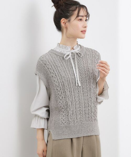 grove / グローブ ニット・セーター | リリヤーンケーブル ニットベスト（グレー(012)）