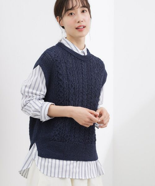 grove / グローブ ニット・セーター | リリヤーンケーブル ニットベスト（ネイビー(094)）