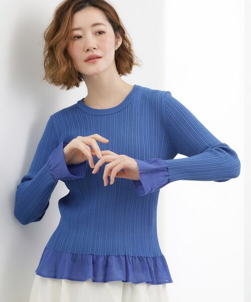 grove / グローブ ニット・セーター | シアーフリルリブニットプルオーバー（ブルー(093)）
