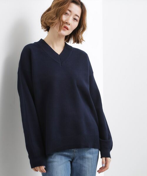 grove / グローブ ニット・セーター | スウェットライクVネックニット（ネイビー(094)）