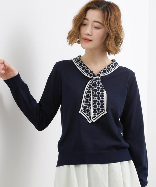 grove / グローブ ニット・セーター | スカーフ柄ボウタイニットプルオーバー | 詳細6