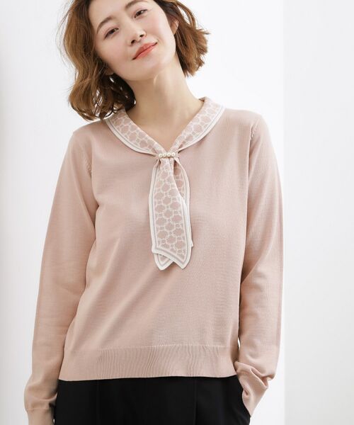 grove / グローブ ニット・セーター | スカーフ柄ボウタイニットプルオーバー（ピンク(571)）