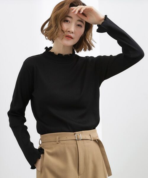 grove / グローブ カットソー | シルクライクリブタートルネック（ブラック(019)）