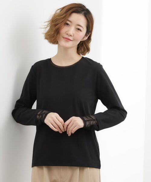 grove / グローブ Tシャツ | シアーレイヤードスリーブロンT（ブラック(019)）