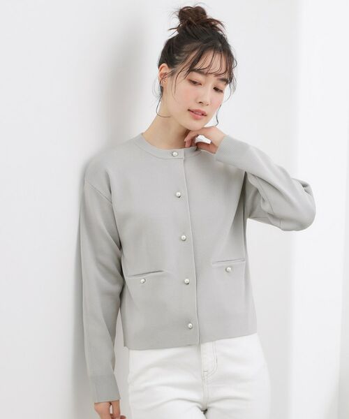 grove / グローブ カーディガン・ボレロ | 【SETUP対応】パール調釦ニットカーディガン（グレー(012)）