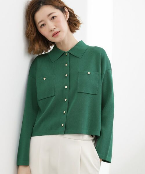 grove / グローブ カーディガン・ボレロ | コットンブレンド襟付きカーディガン（グリーン(023)）