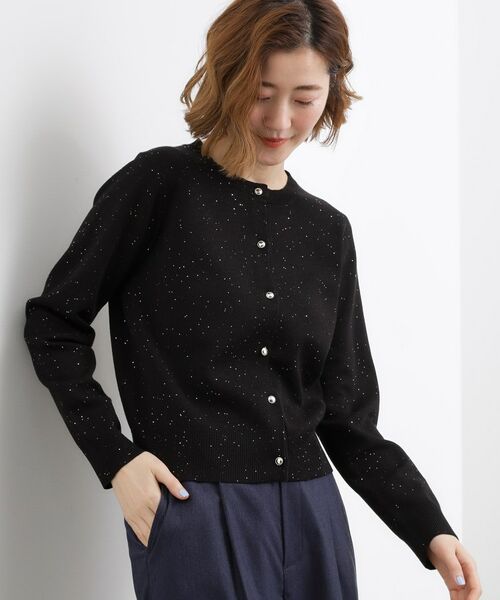 grove / グローブ カーディガン・ボレロ | ミニスパンコールクルーカーディガン（ブラック(019)）