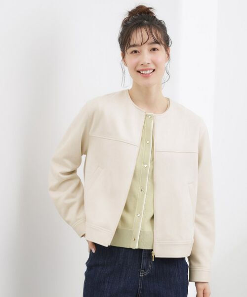 grove / グローブ ノーカラージャケット | スエードライク ノーカラーブルゾン(オフホワイト(003))