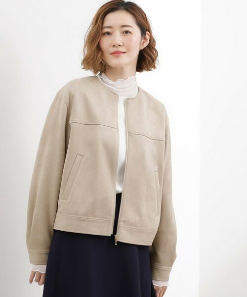grove / グローブ ノーカラージャケット | スエードライク ノーカラーブルゾン(ベージュ(052))