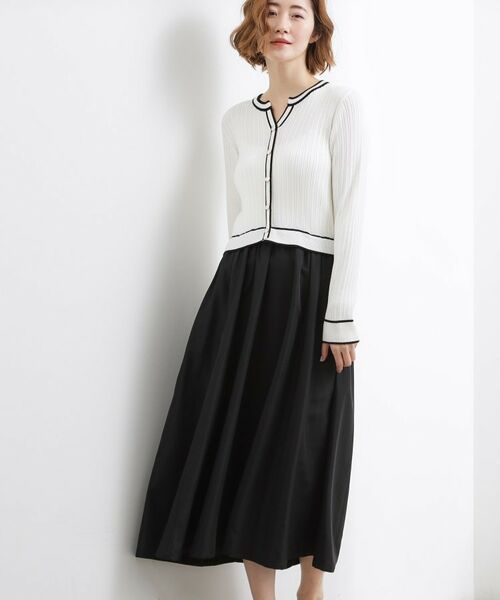 grove / グローブ ロング・マキシ丈ワンピース | マルチボーダーアソートドッキングワンピース（オフホワイト(003)）