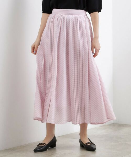 grove / グローブ ロング・マキシ丈スカート | ストライププリーツスカート（ライトピンク(370)）
