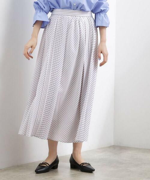grove / グローブ ロング・マキシ丈スカート | ストライププリーツスカート（オフホワイト(303)）