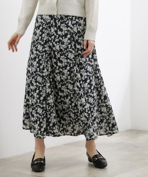 grove / グローブ ロング・マキシ丈スカート | フラワープリント楊柳マーメイドスカート（ネイビー(194)）