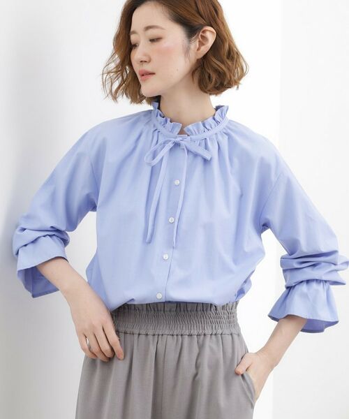 grove / グローブ シャツ・ブラウス | フリルカラーリボンブラウス（ブルー(091)）