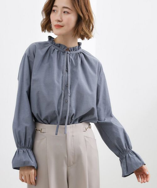 grove / グローブ シャツ・ブラウス | フリルカラーリボンブラウス（ネイビー(094)）