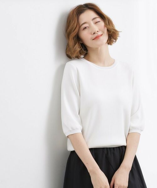 grove / グローブ ニット・セーター | やわらかドライタッチ 五分袖クルーネックニット | 詳細1