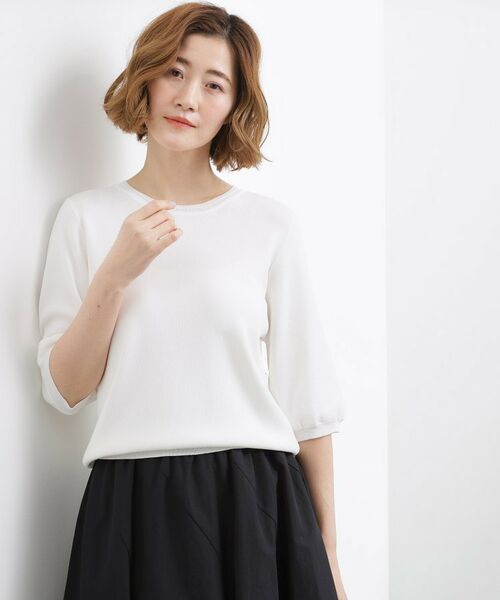 grove / グローブ ニット・セーター | やわらかドライタッチ 五分袖クルーネックニット | 詳細2