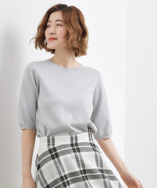 grove / グローブ ニット・セーター | やわらかドライタッチ 五分袖クルーネックニット（シルバー(006)）