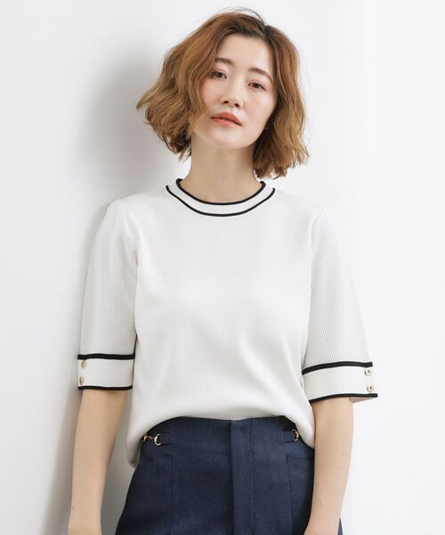 grove / グローブ ニット・セーター | やわらかドライタッチ 袖メッシュ編みニット | 詳細1