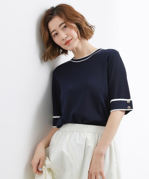 grove / グローブ ニット・セーター | やわらかドライタッチ 袖メッシュ編みニット | 詳細14