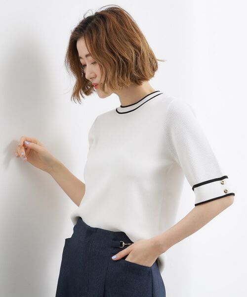 grove / グローブ ニット・セーター | やわらかドライタッチ 袖メッシュ編みニット | 詳細2