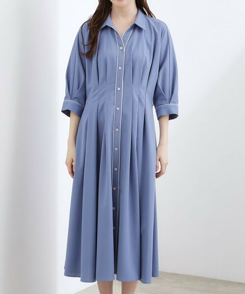 grove / グローブ ロング・マキシ丈ワンピース | 【貴島明日香さん着用・美シルエット】ウエストタック配色ワンピース | 詳細23