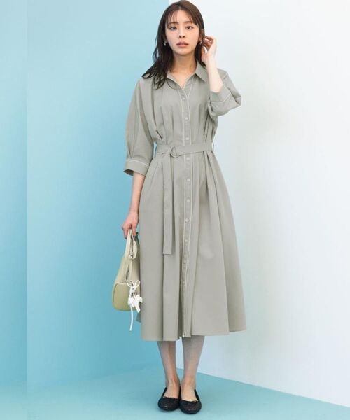 grove / グローブ ロング・マキシ丈ワンピース | 【貴島明日香さん着用・美シルエット】ウエストタック配色ワンピース | 詳細24