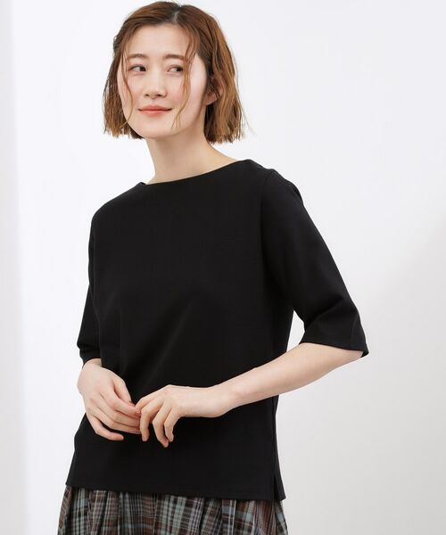 grove / グローブ カットソー | スムースボートネックTシャツ(ブラック(019))