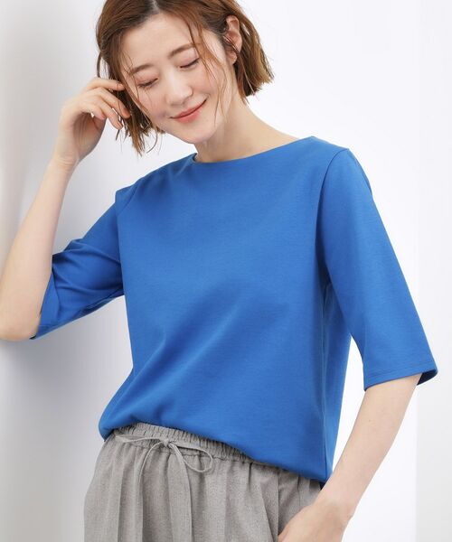 grove / グローブ カットソー | スムースボートネックTシャツ(ブルー(093))