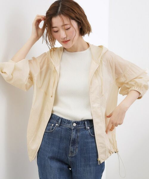 grove / グローブ レザーブルゾン・ジャケット | 【洗える】軽やかシアーナイロンフーディブルゾン（アイボリー(004)）