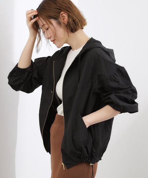 grove / グローブ レザーブルゾン・ジャケット | 【洗える】軽やかシアーナイロンフーディブルゾン（ブラック(019)）