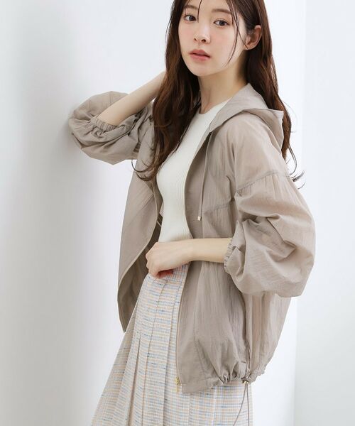 grove / グローブ レザーブルゾン・ジャケット | 【洗える】軽やかシアーナイロンフーディブルゾン（グレージュ(050)）