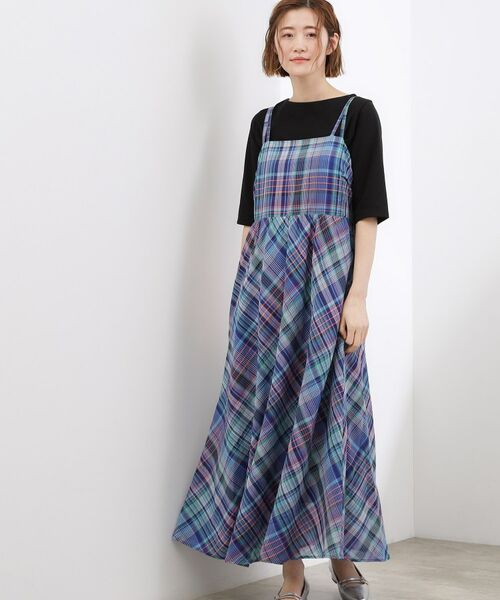 grove / グローブ ワンピース | 夏を楽しむ一枚、マドラスチェックキャミワンピース(ブルー(293))