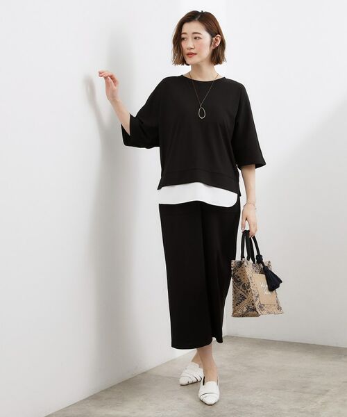 grove / グローブ セットアップ | シルキーポンチレイヤード風セットアップ（ブラック(019)）