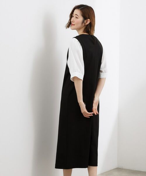 grove / グローブ ロング・マキシ丈ワンピース | 袖布帛ポンチワンピース（ブラック(519)）