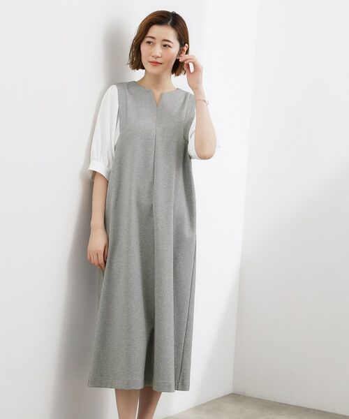 grove / グローブ ロング・マキシ丈ワンピース | 袖布帛ポンチワンピース（グレー(512)）