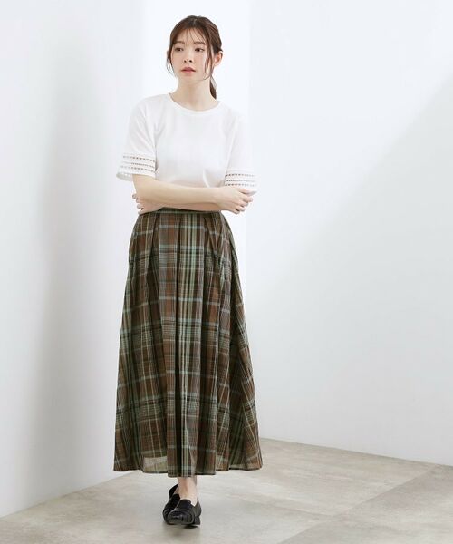 grove / グローブ ロング・マキシ丈スカート | マドラスチェックタックボリュームスカート | 詳細3