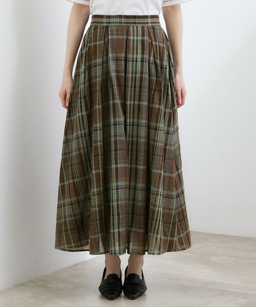 grove / グローブ ロング・マキシ丈スカート | マドラスチェックタックボリュームスカート | 詳細9