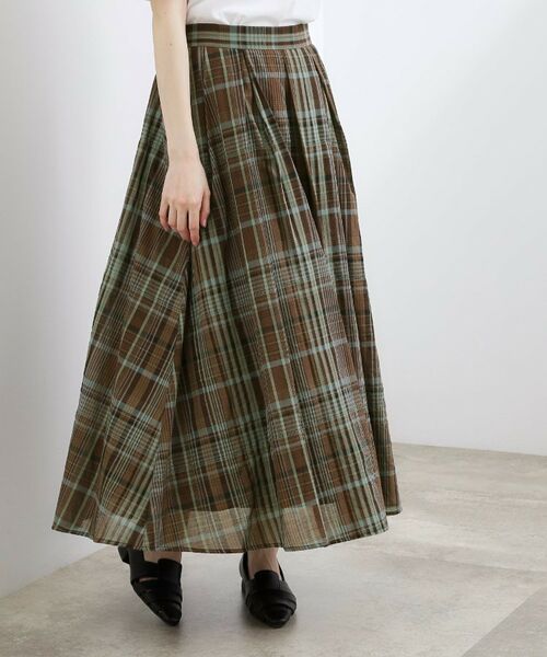 grove / グローブ ロング・マキシ丈スカート | マドラスチェックタックボリュームスカート（ブラウン(243)）